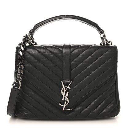 Saint Laurent Sheepskin Matelasse Chevron Monogram Medium College Bag Black 1 of 11
