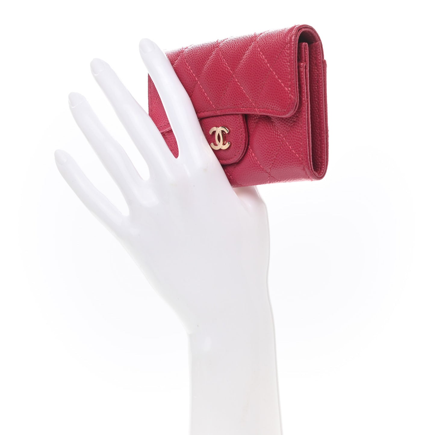 Caviar Quilted Flap Card Holder Wallet Dark Pink