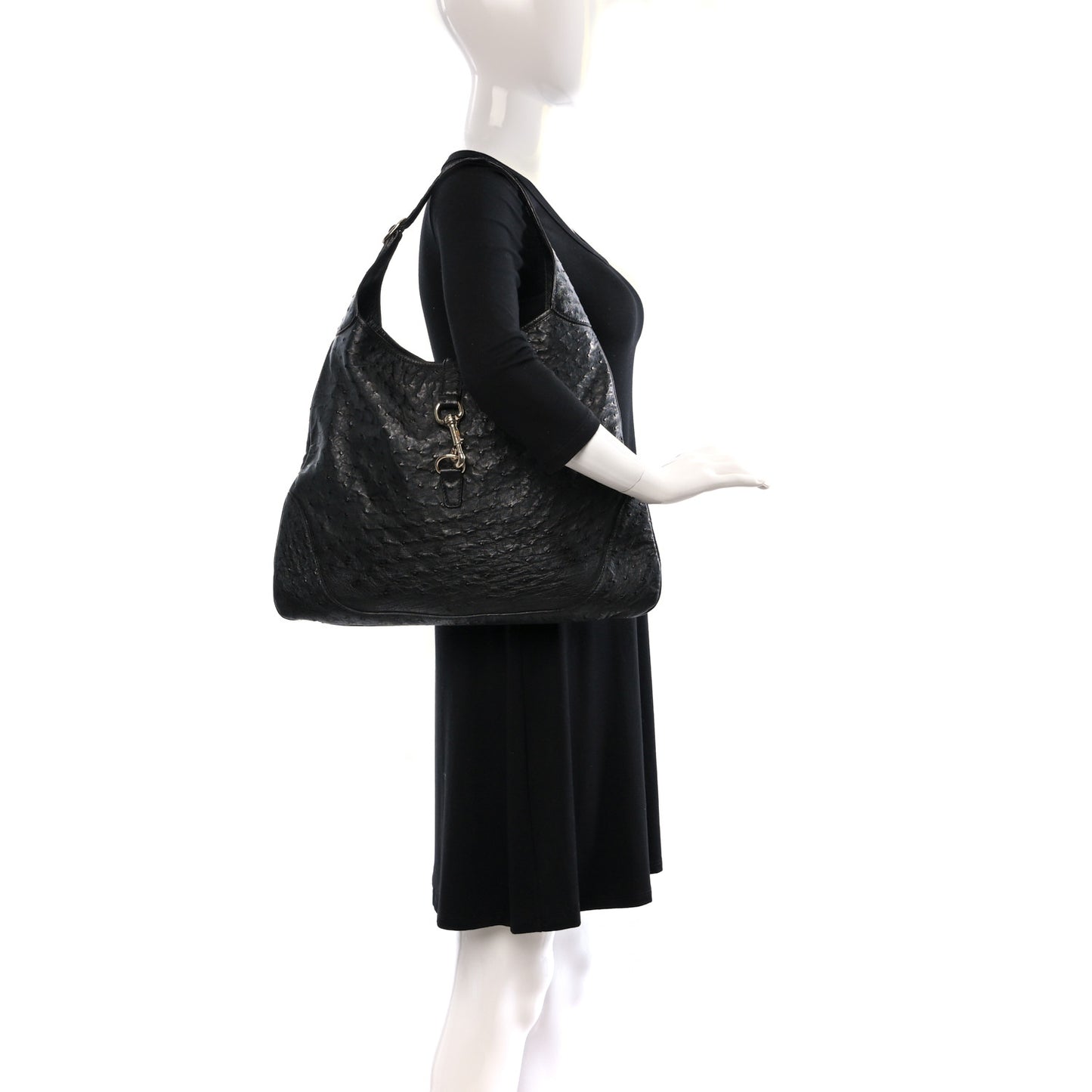 Ostrich Large Jackie Hobo Black