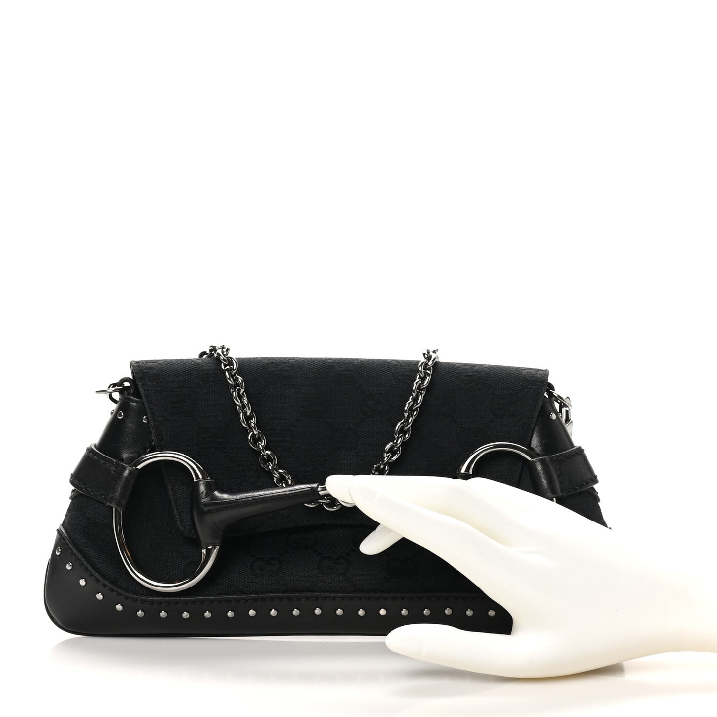 Monogram Studded Horsebit Clutch Black