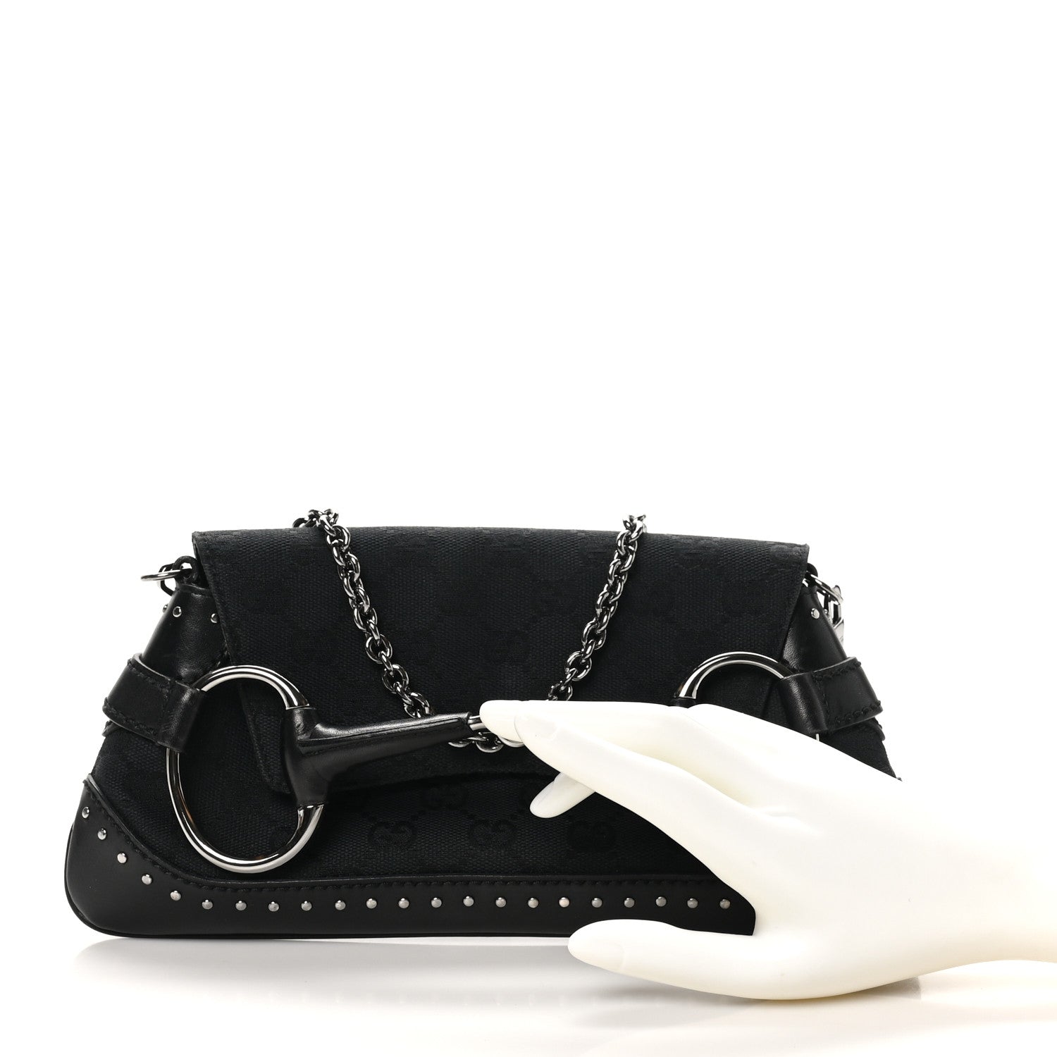 Gucci Monogram Studded Horsebit Clutch Black 2 of 10