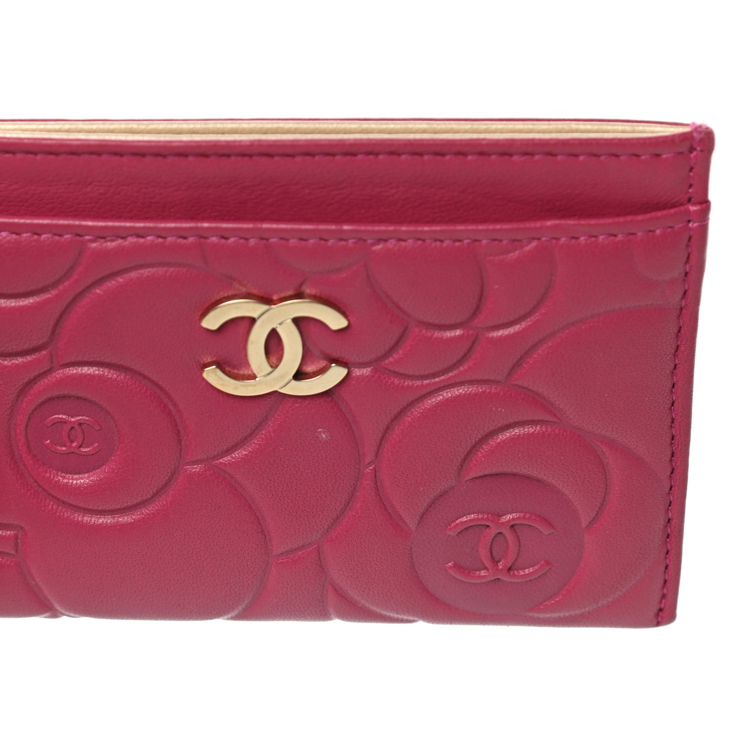 Chanel Lambskin Camellia Embossed Card Holder Fuchsia 11 of 13
