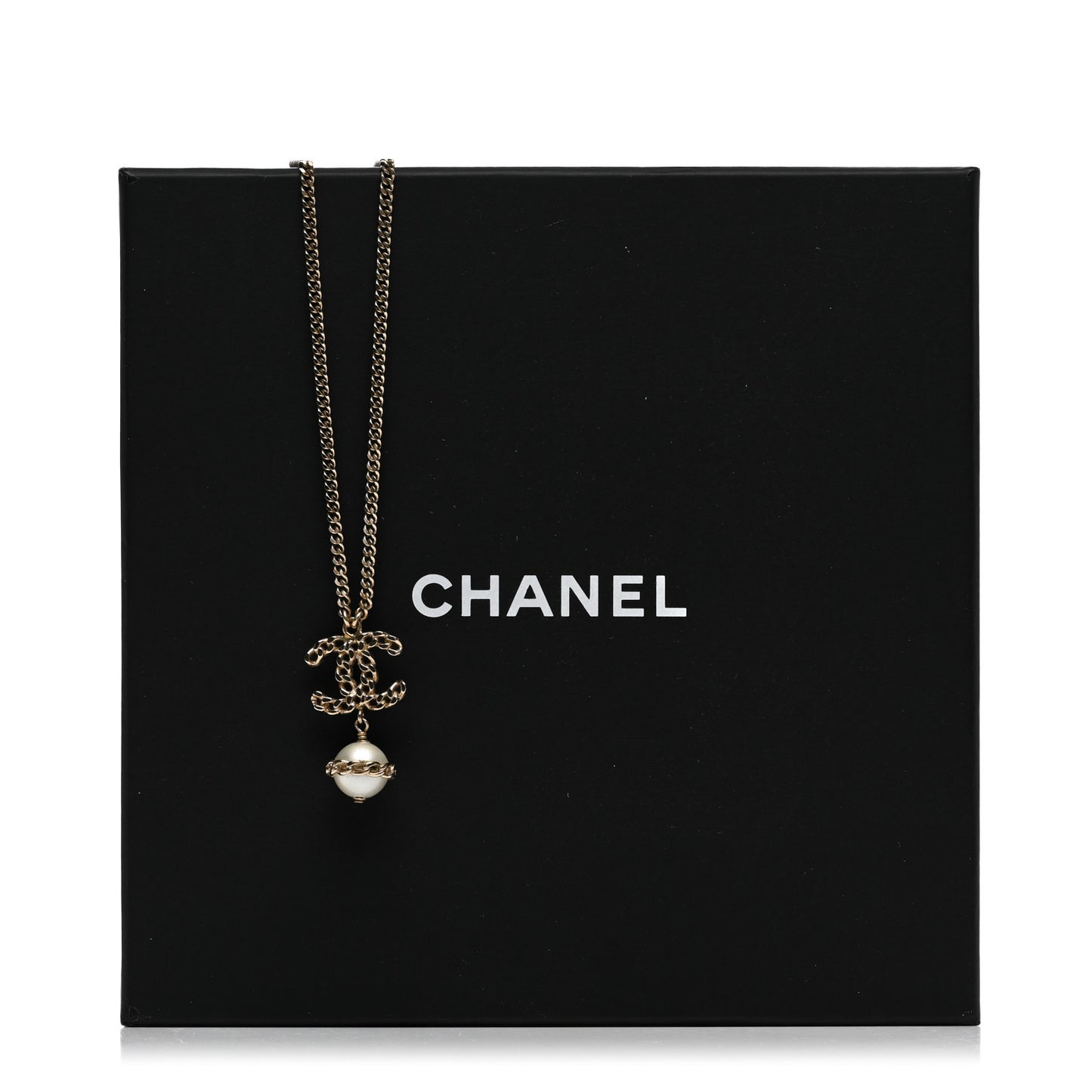 Chain CC Pearl Drop Necklace Gold
