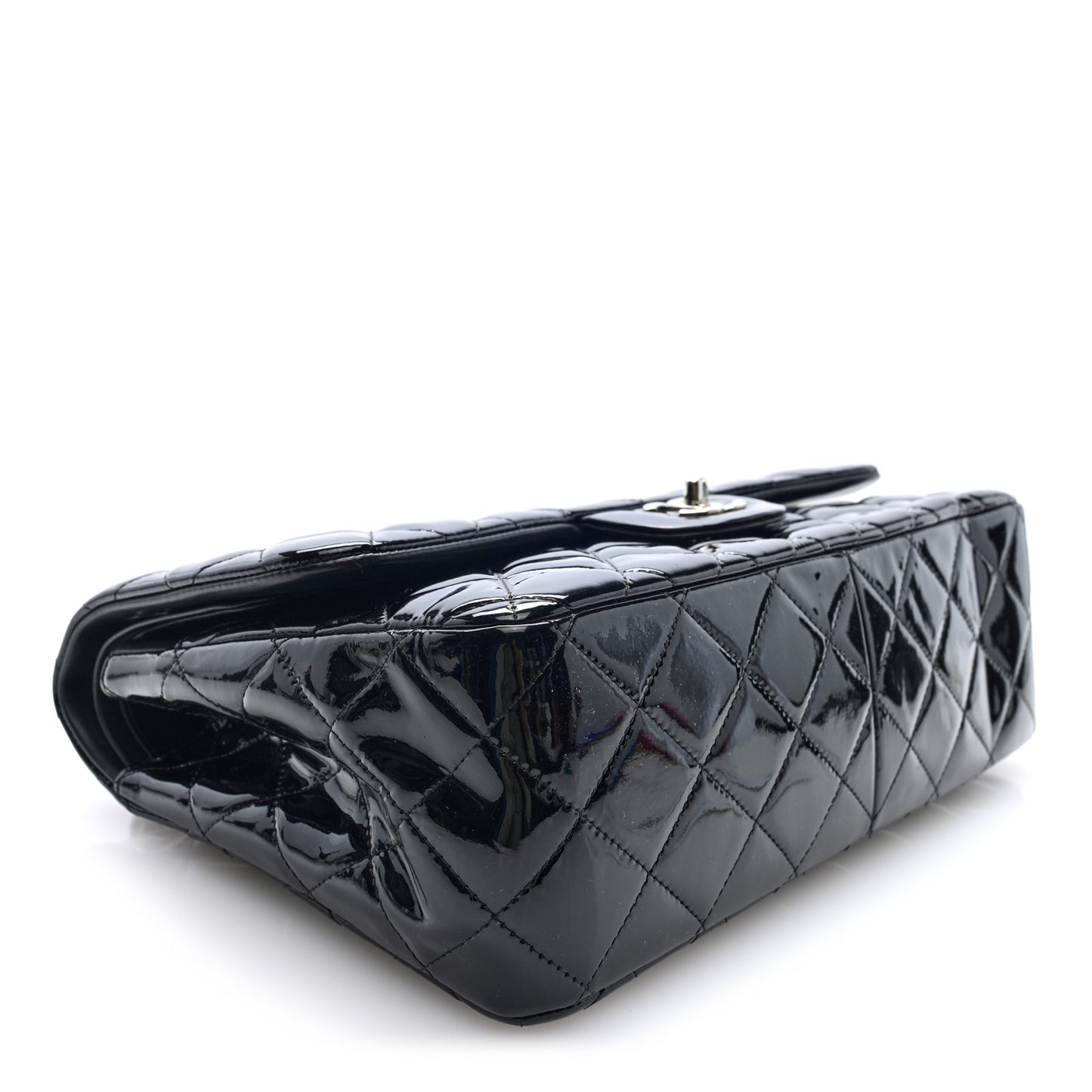Patent Quilted Jumbo Double Flap Black