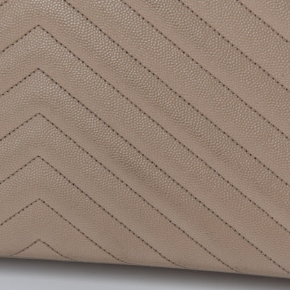 Saint Laurent Grain De Poudre Matelasse Chevron Large Monogram Satchel Beige 19 of 19