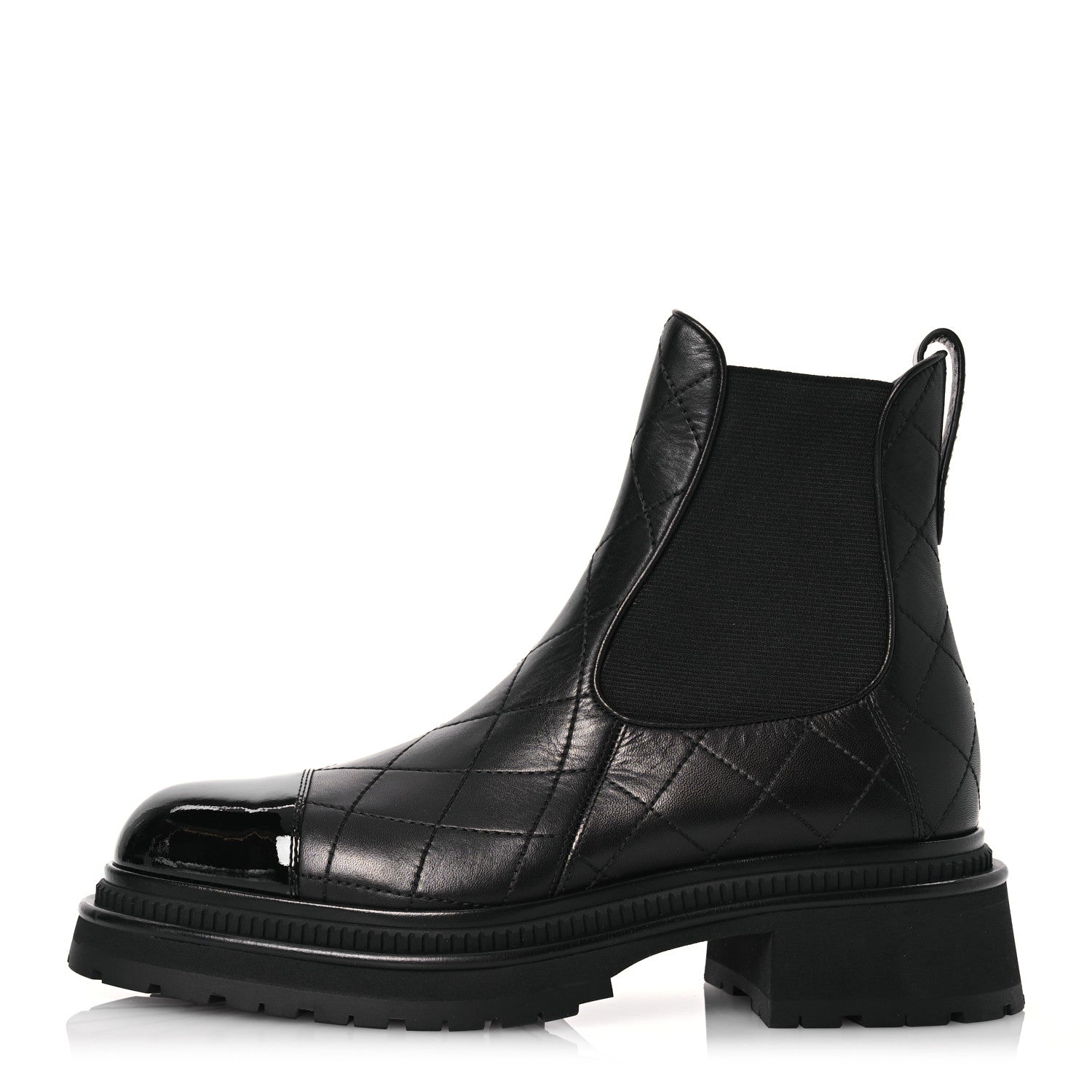 Chanel Calfskin Patent Cap Toe Quilted Short Boots 40 Black 1 of 9