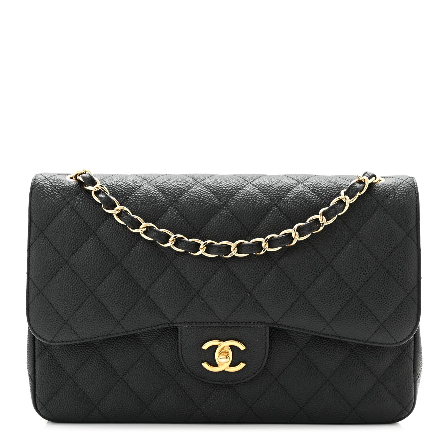 Caviar Quilted Jumbo Double Flap Black