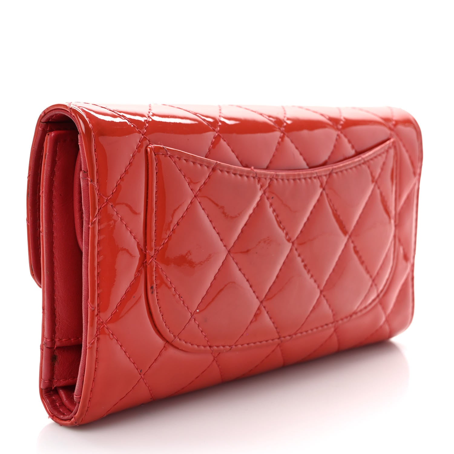 Chanel Patent Quilted Large Flap Wallet Coral 3 of 11