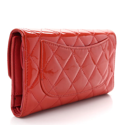 Chanel Patent Quilted Large Flap Wallet Coral 3 of 11