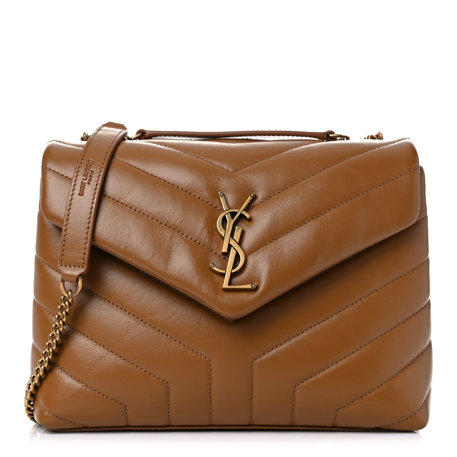 Saint Laurent Calfskin Y Quilted Monogram Small Loulou Chain Satchel Dark Natural 1 of 11
