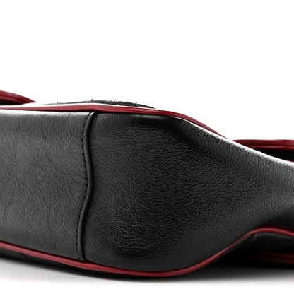 Gucci Vintage Effect Calfskin Matelasse Diagonal Small Torchon GG Marmont Shoulder Bag Black Romantic Cherry 10 of 11