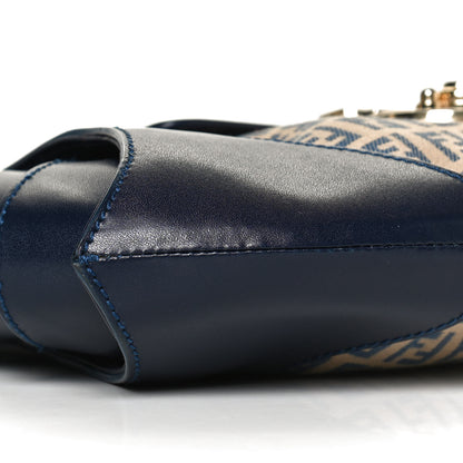Fendi Zucchino Cuoio Ingrassato Shoulder Bag Beige Blue 10 of 12