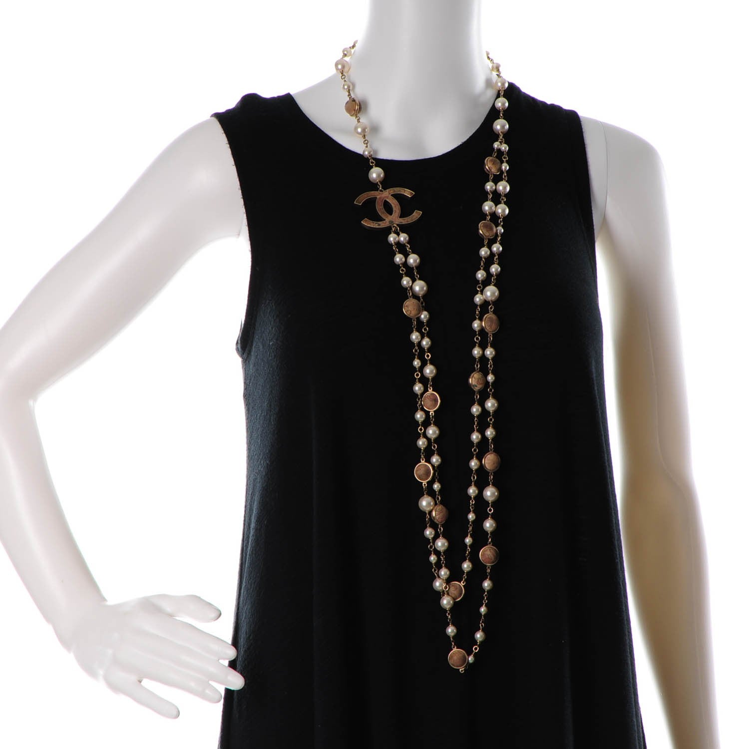 Chanel Pearl Enamel Silk CC Long Necklace Pink Gold 2 of 6