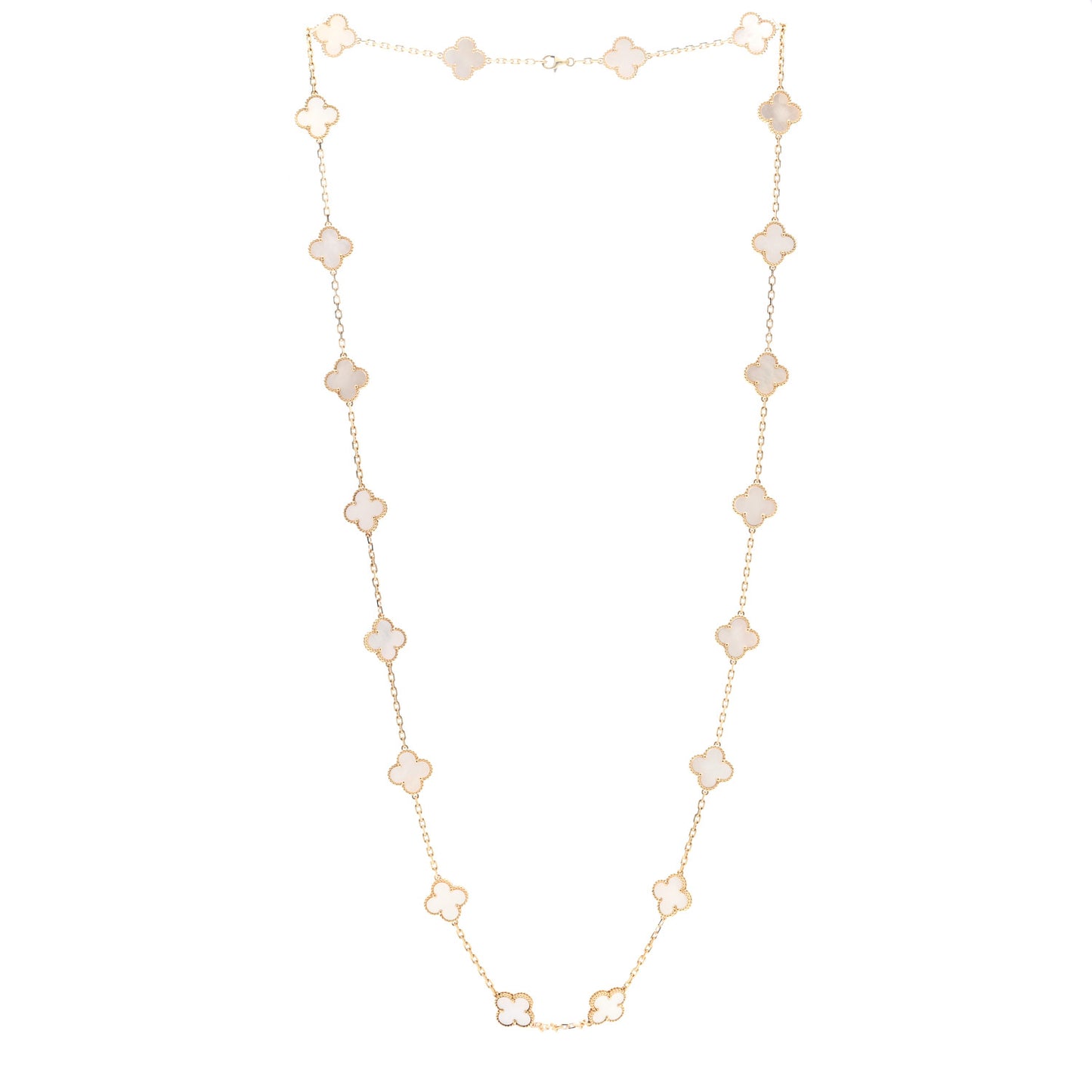 18K Yellow Gold Mother of Pearl 20 Motifs Vintage Alhambra Necklace