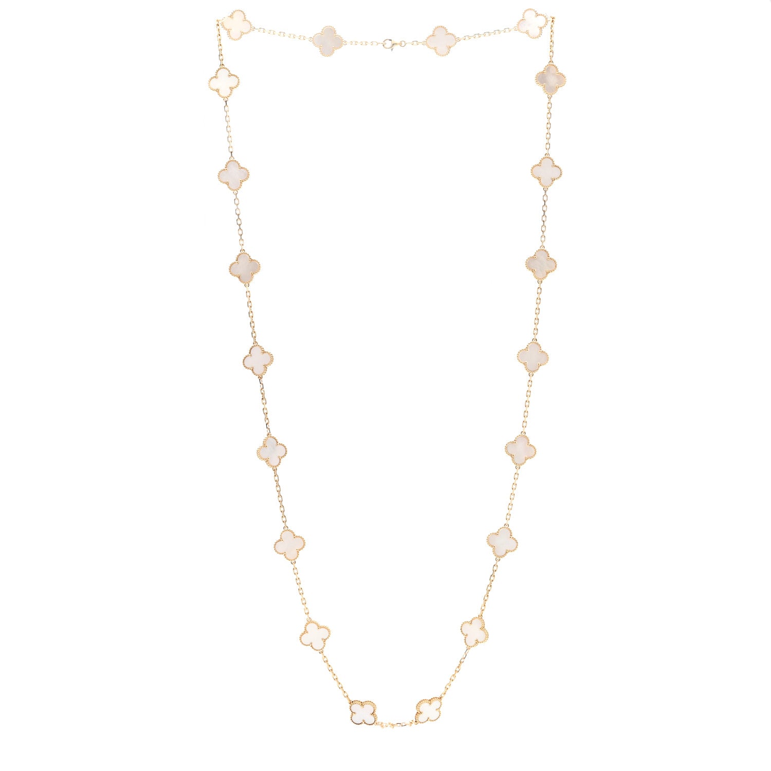Van Cleef & Arpels 18K Yellow Gold Mother of Pearl 20 Motifs Vintage Alhambra Necklace 3 of 7