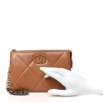 Chanel Lambskin Quilted Chanel 19 Flap Clutch Brown 2 of 10