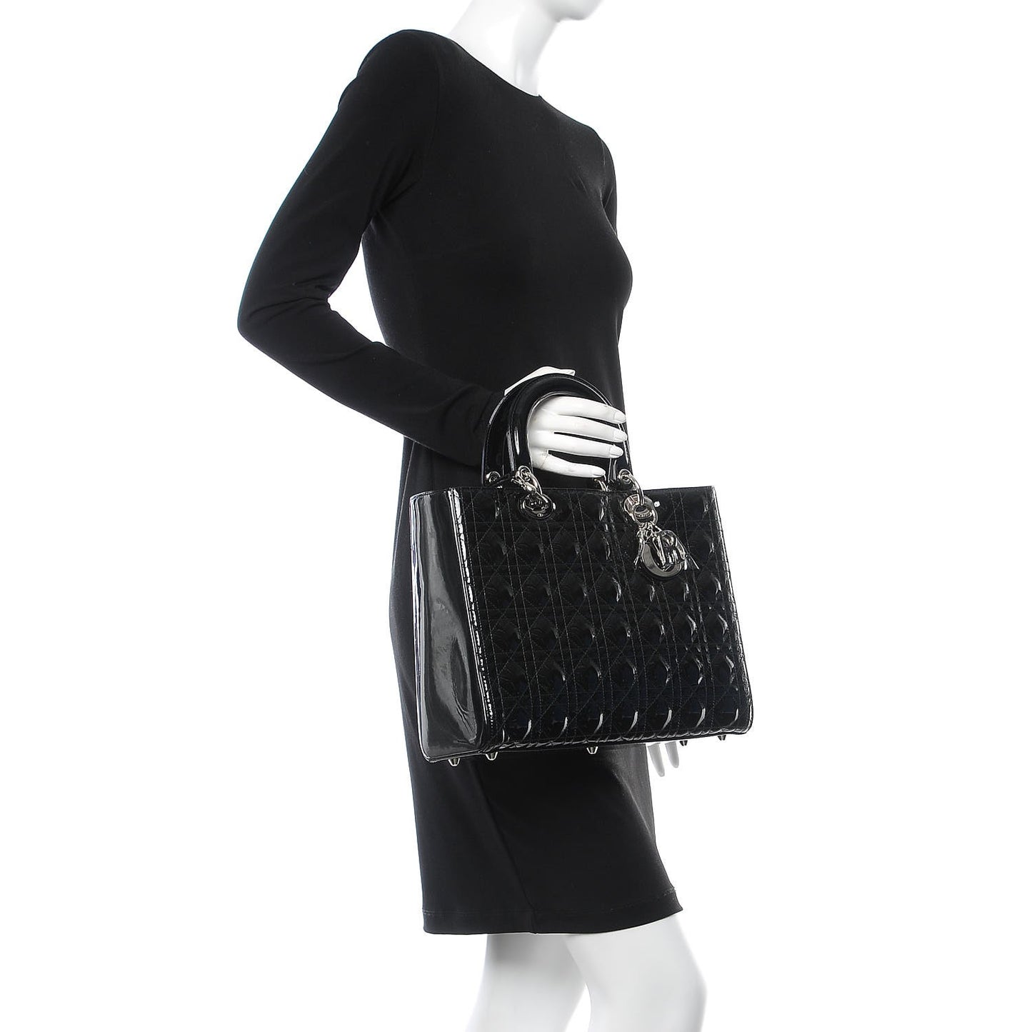Patent Cannage Large Lady Dior Black