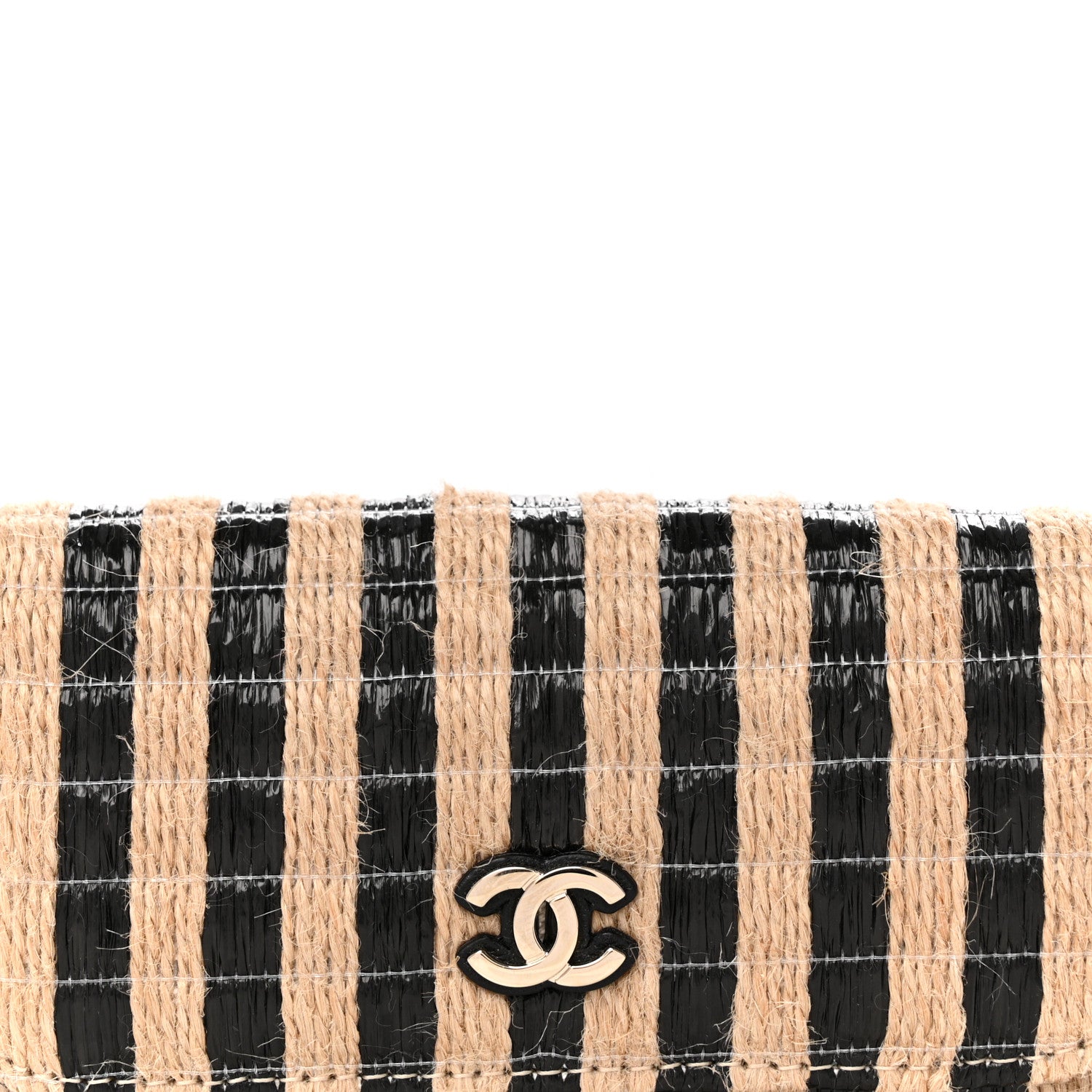 Chanel Raffia Jute Striped Belt Bag Black Beige 8 of 11