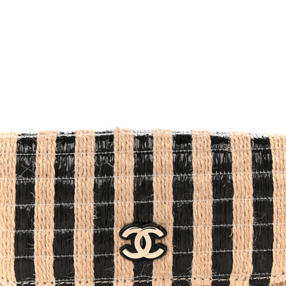 Chanel Raffia Jute Striped Belt Bag Black Beige 8 of 11