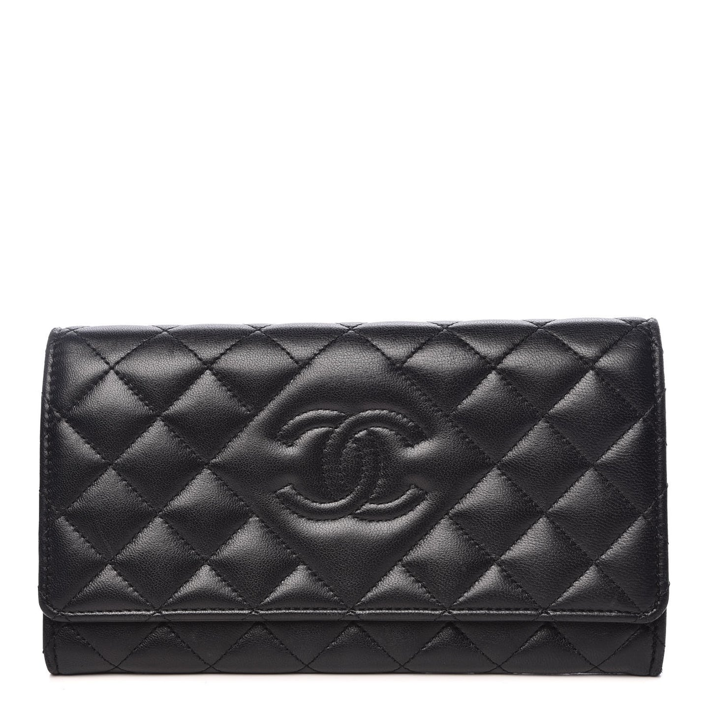 Lambskin Quilted Large Diamond CC Flap Wallet Black