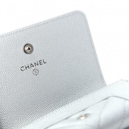 Chanel Metallic Caviar Chevron Quilted Vintage Mademoiselle Flap Card Holder Silver 6 of 9