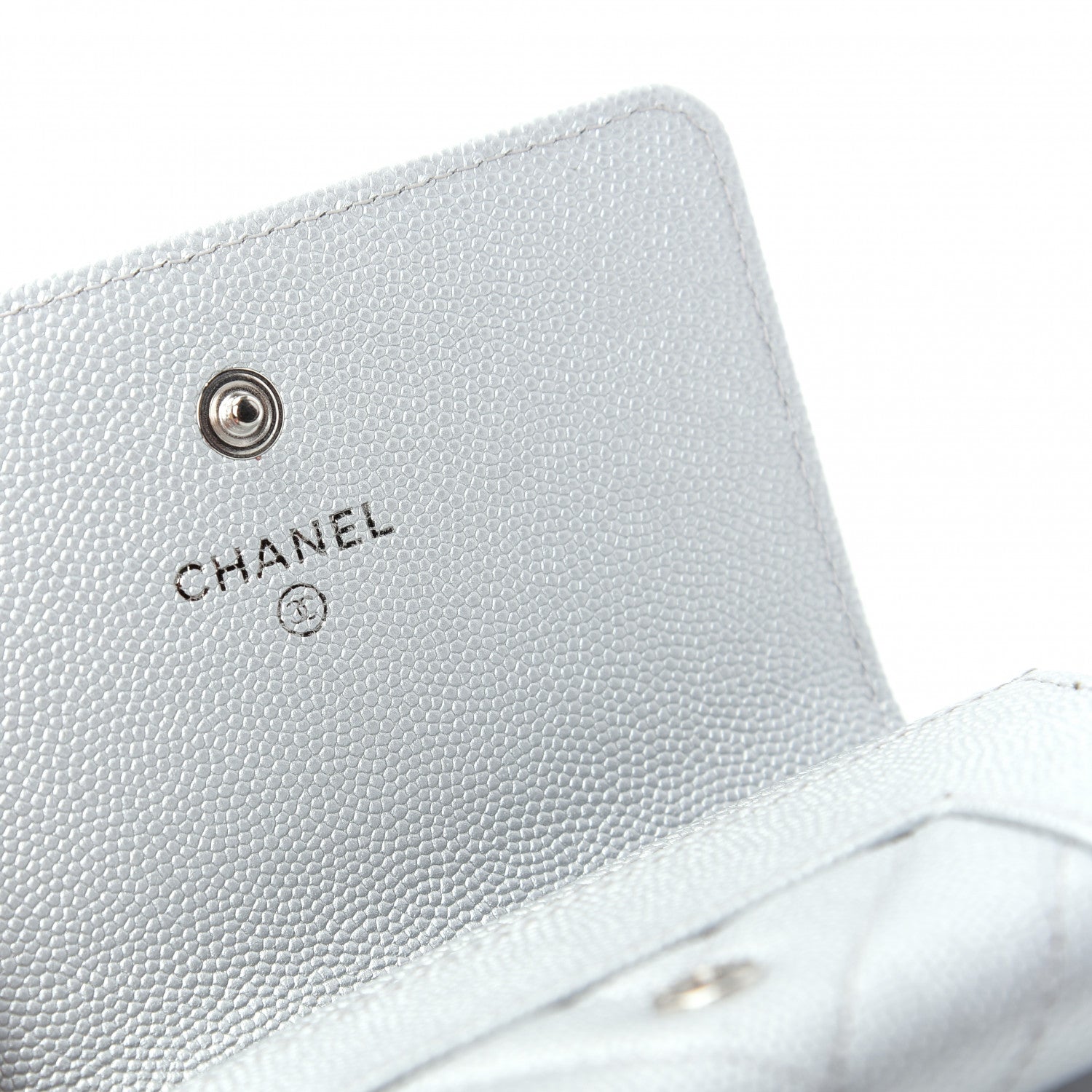 Chanel Metallic Caviar Chevron Quilted Vintage Mademoiselle Flap Card Holder Silver 12 of 17