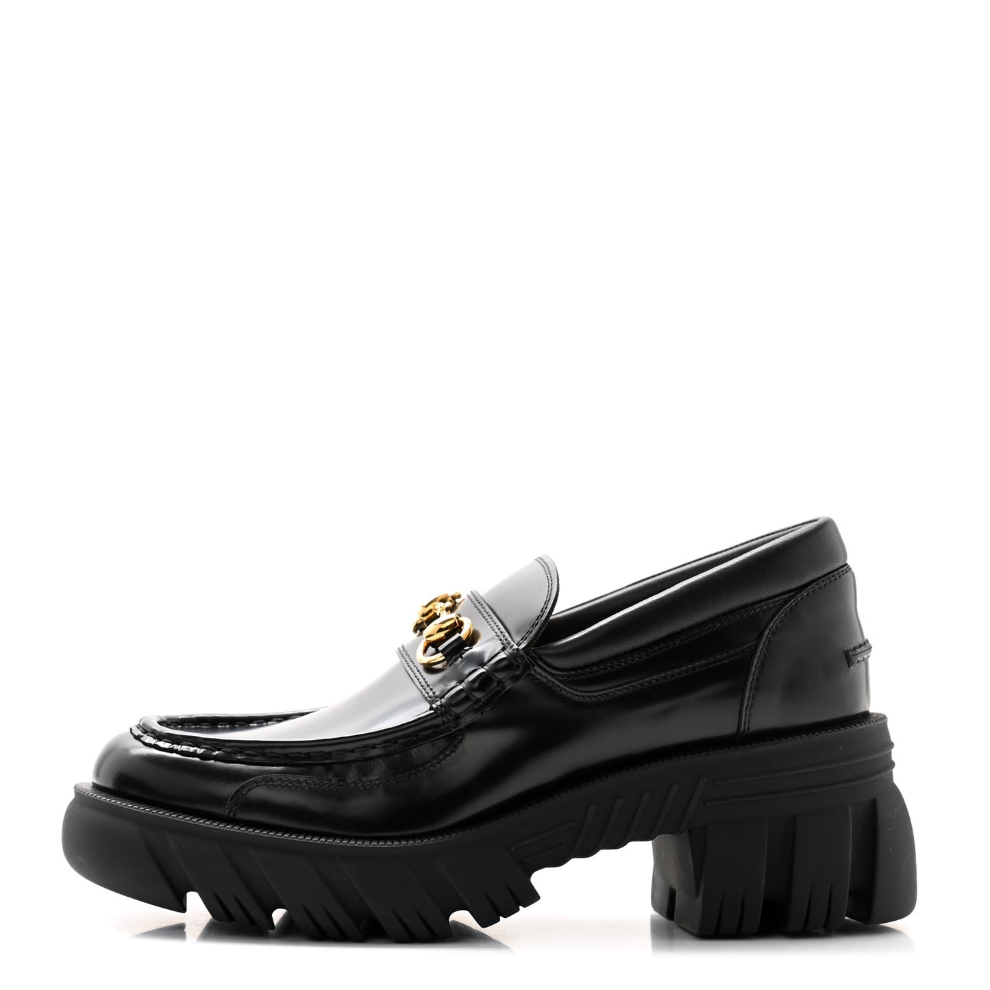 Magnum Calfskin Nappa Samoa Womens Horsebit Platform Chunky Lug Sole 40mm Loafers 40 Black