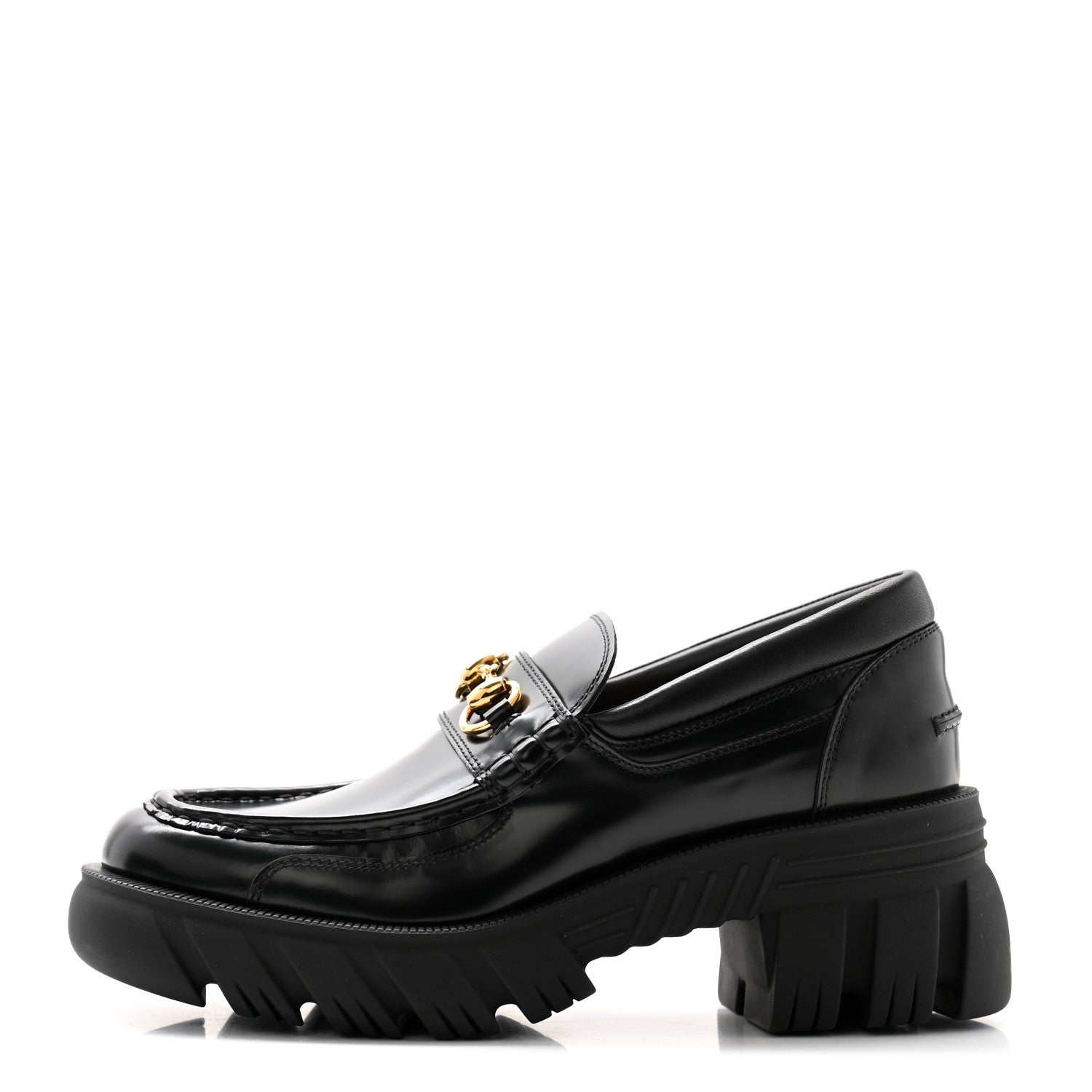 Gucci Magnum Calfskin Nappa Samoa Womens Horsebit Platform Chunky Lug Sole 40mm Loafers 40 Black 1 of 8