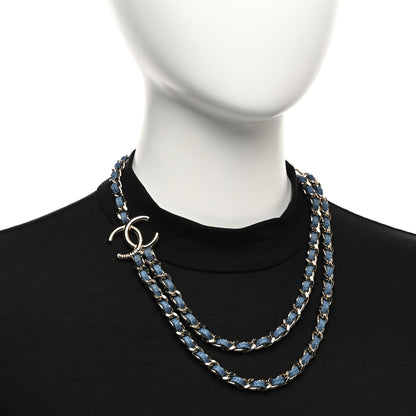 Chanel Metal Denim CC Double Chain Necklace Blue Gold 2 of 6