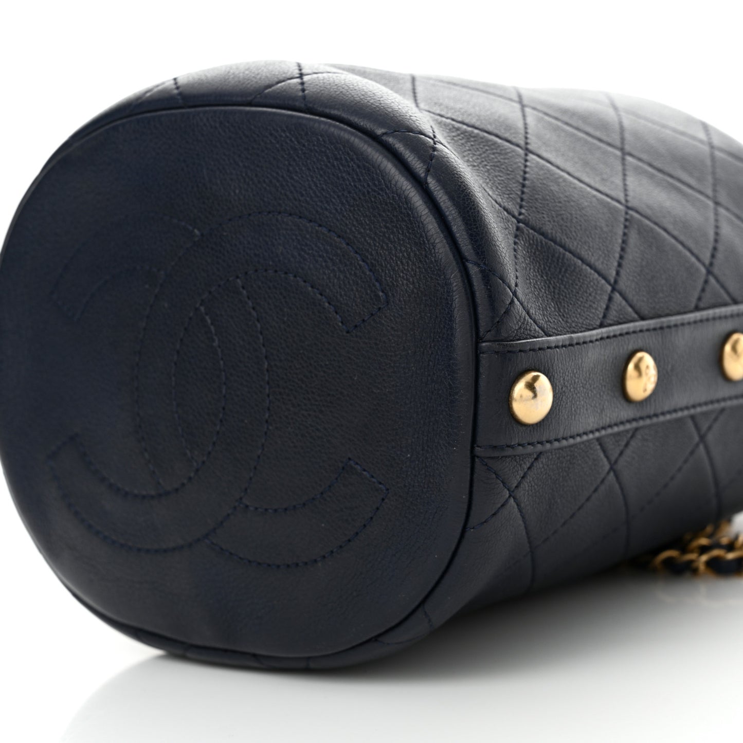 Calfskin Tweed Medium CC Chain Bucket Drawstring Bag Navy Blue Multicolor