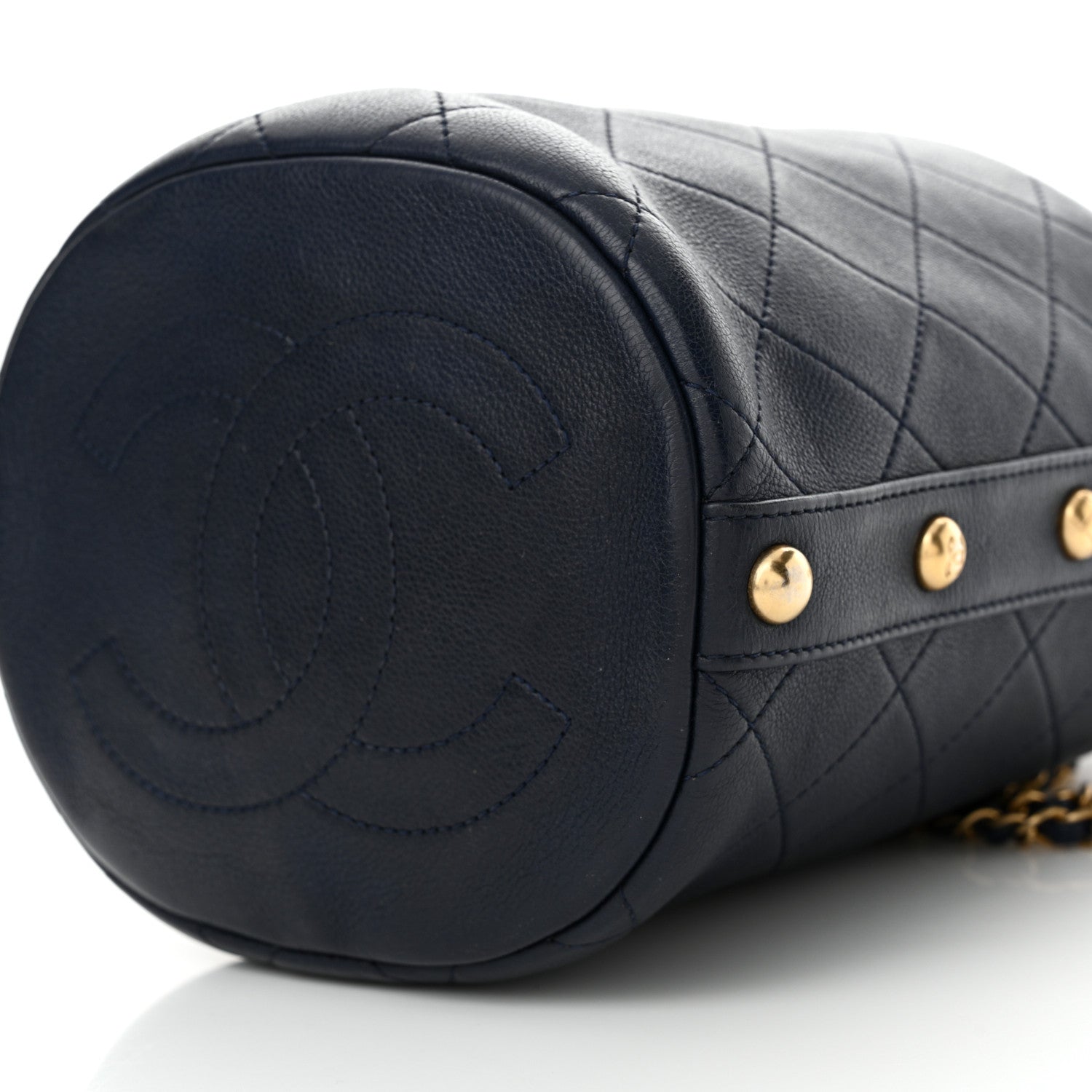 Chanel Calfskin Tweed Medium CC Chain Bucket Drawstring Bag Navy Blue Multicolor 10 of 13