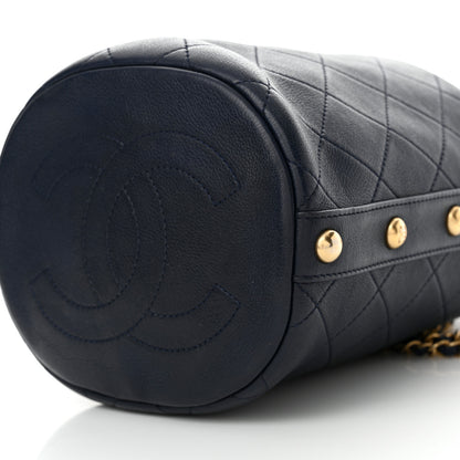 Chanel Calfskin Tweed Medium CC Chain Bucket Drawstring Bag Navy Blue Multicolor 10 of 13