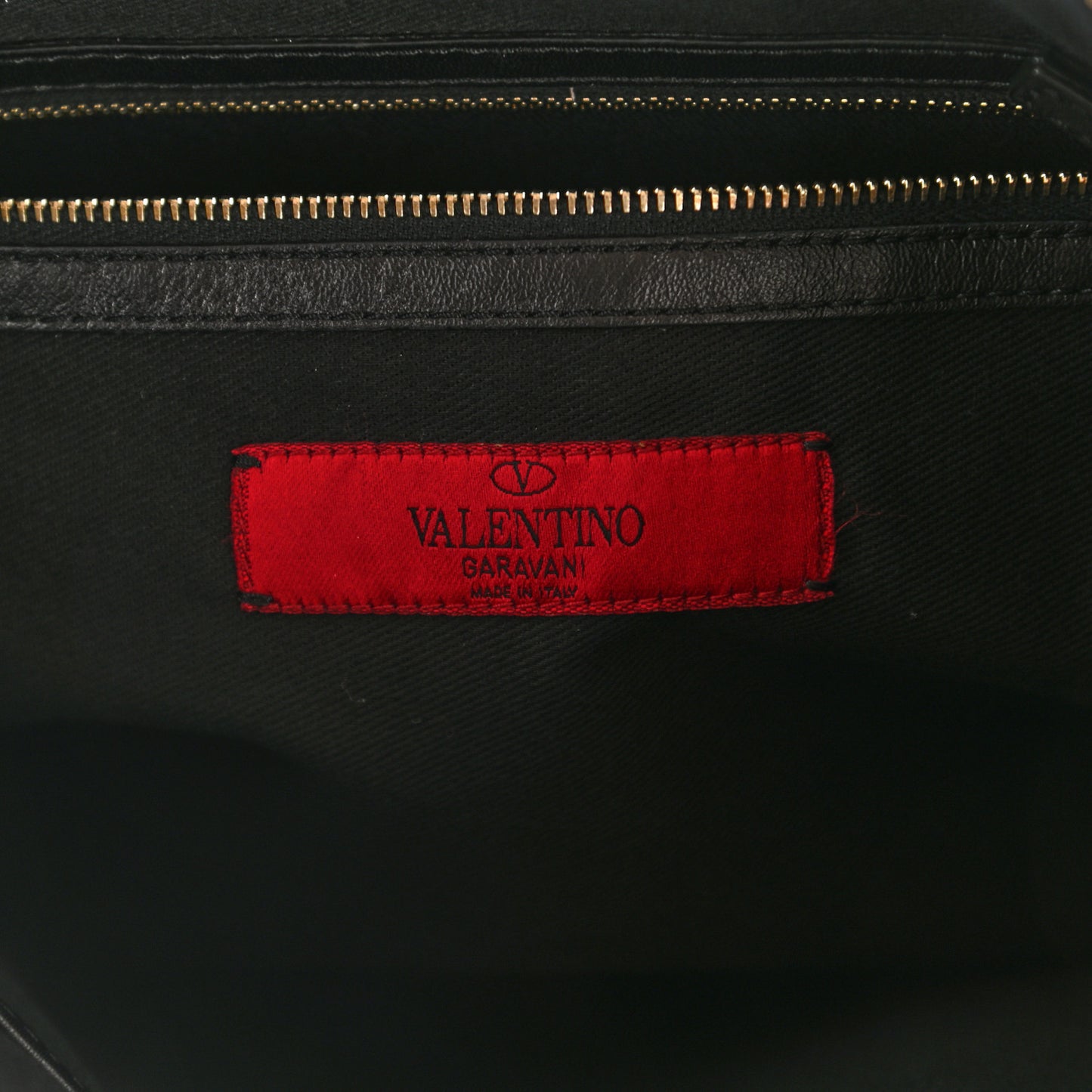 Vitello Oversized Rockstud Zip Wristlet Pouch Black