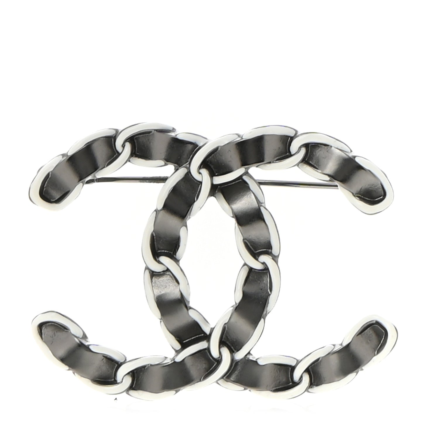 Lambskin Chain CC Brooch Ruthenium White