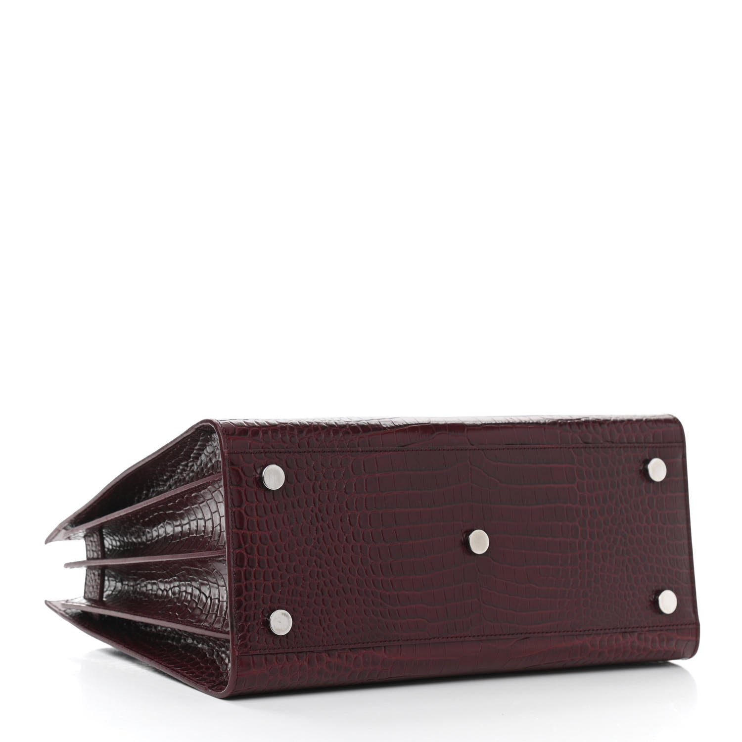 Saint Laurent Calfskin Crocodile Embossed Small Sac de Jour Wine 4 of 13
