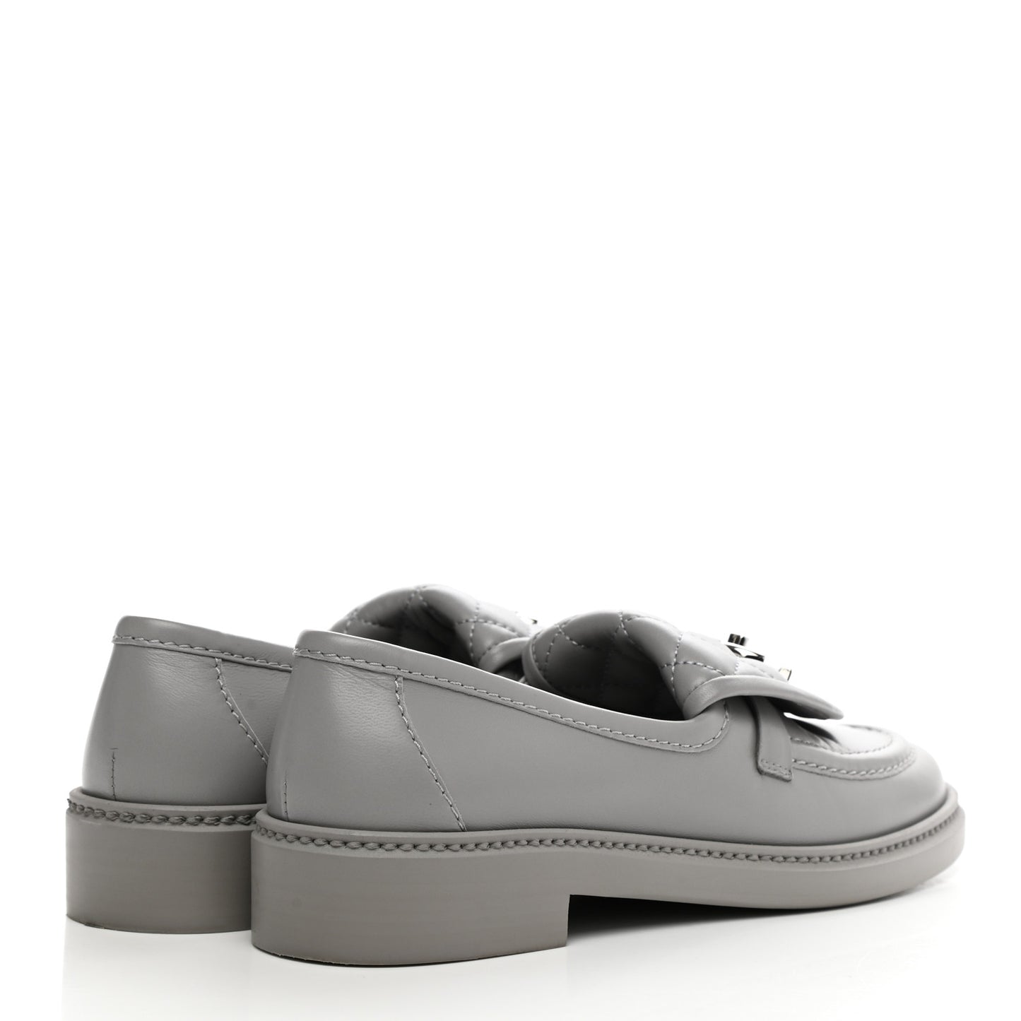 Lambskin Quilted CC Turnlock Loafers 37 Grey