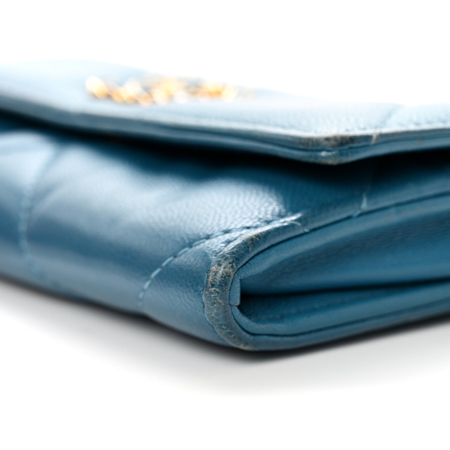 Lambskin Quilted Chanel 19 Flap Wallet Dark Green