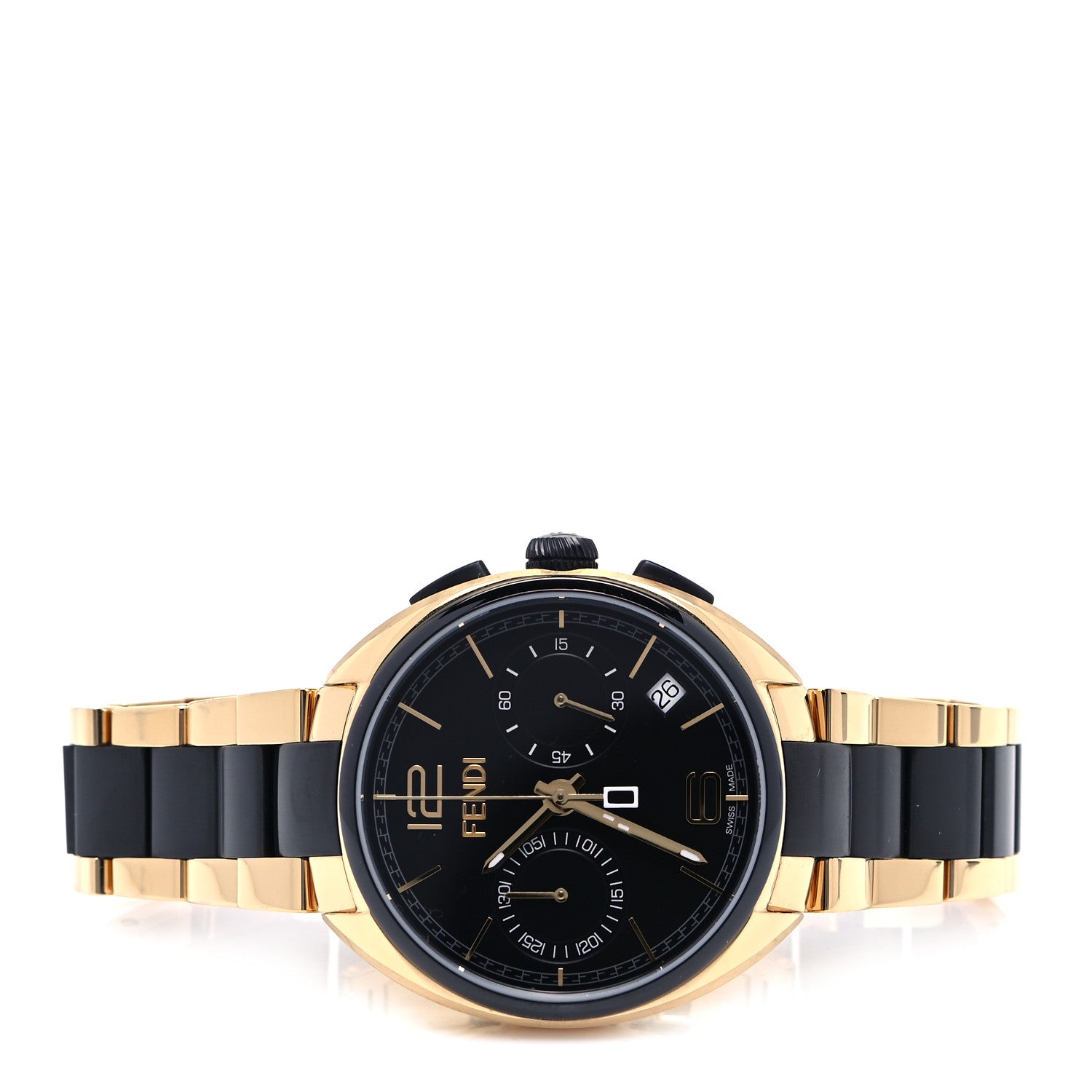 Fendi Stainless Steel 40mm Momento Chronograph Two Tone Quartz Watch Black 2 of 7