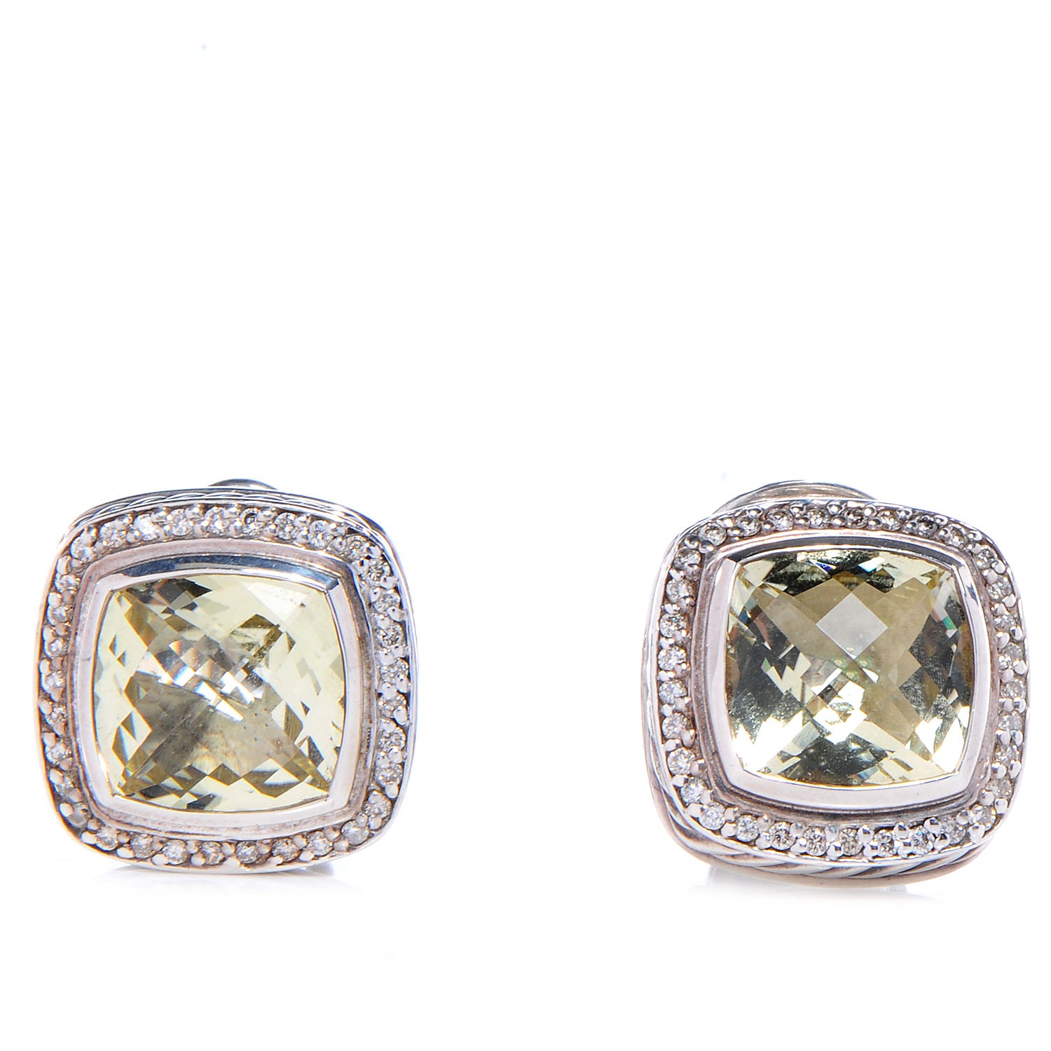 David Yurman Sterling Silver Diamond Prasiolite 11mm Albion Earrings 1 of 5