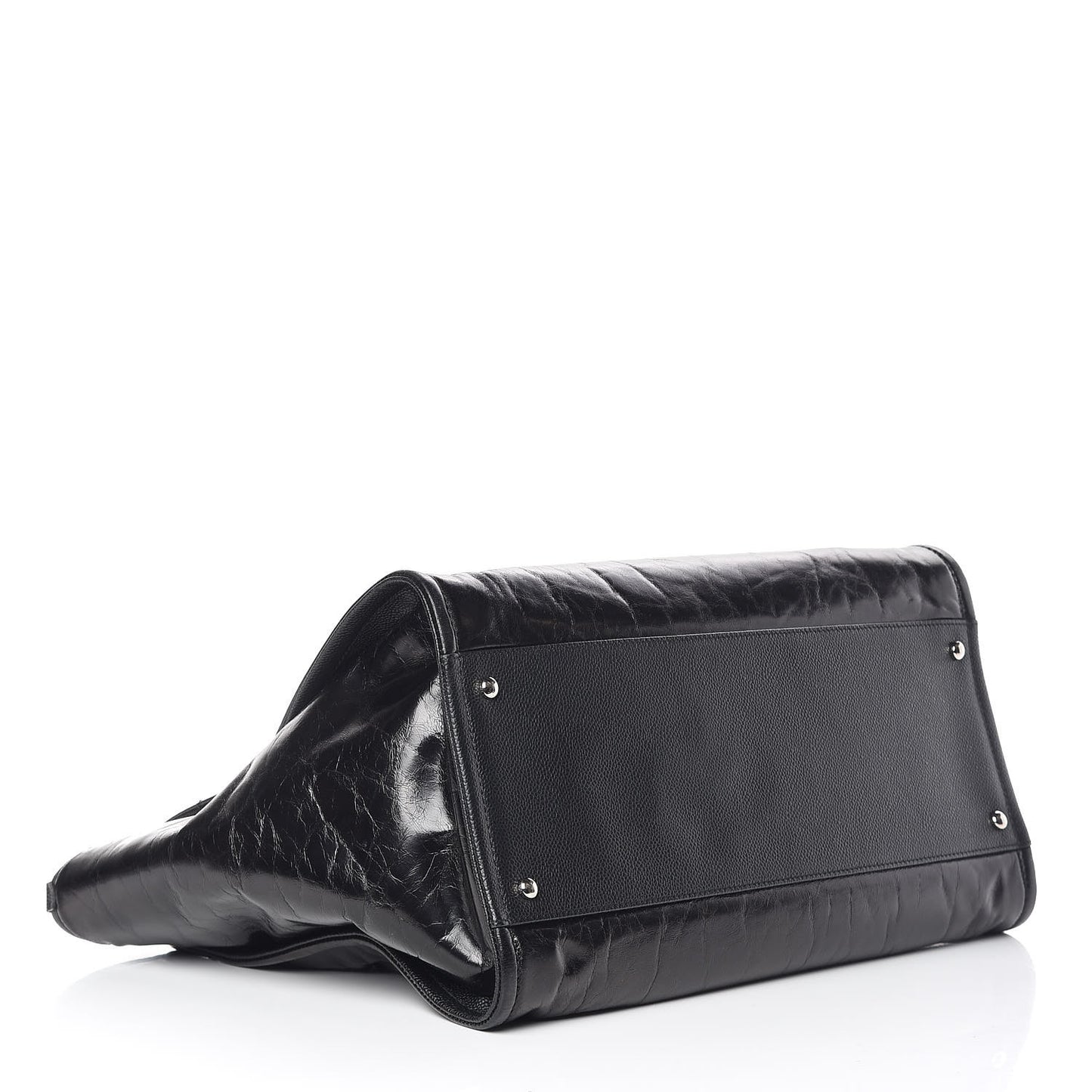 Glazed Calfskin Large Deauville Tote Black