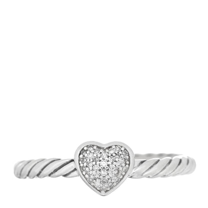 David Yurman Sterling Silver Diamond Cable Classics Heart Ring 52 6 1 of 4