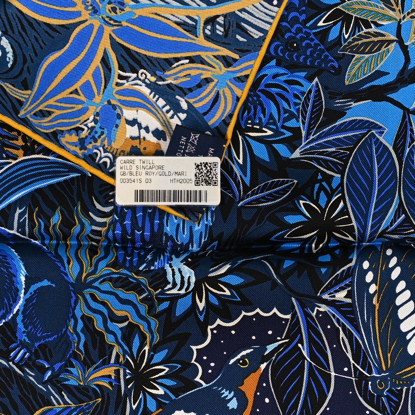 Silk Wild Singapore Scarf 90 Bleu Roy Gold Marine