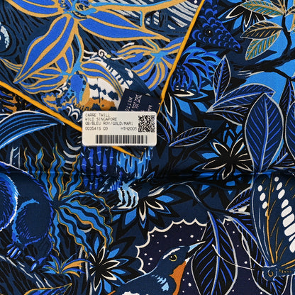 Hermes Silk Wild Singapore Scarf 90 Bleu Roy Gold Marine 3 of 4