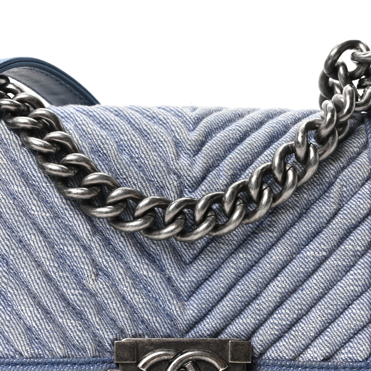 Chanel Denim Chevron Small Boy Flap Light Blue 8 of 10