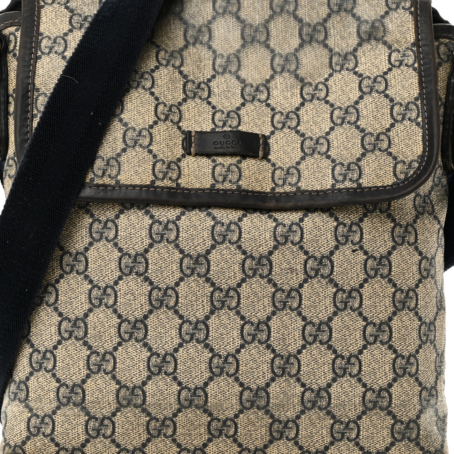 GG Plus Monogram Sellieria Calfskin Small Flap Messenger Bag Beige Blue