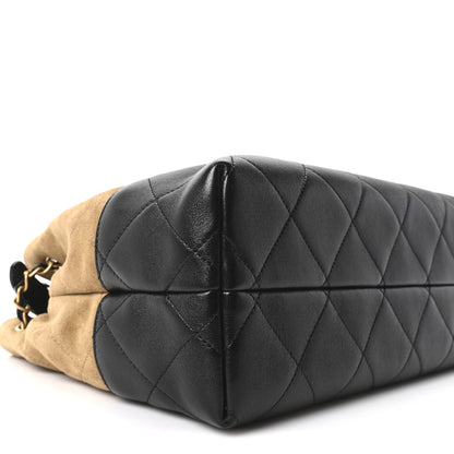 Chanel Suede Calfskin Shiny Lambskin Quilted Small Coco Base Shopping Bag Beige Black 9 of 11