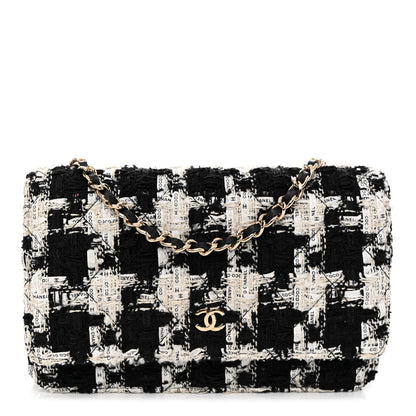 Chanel Tweed Quilted Wallet On Chain WOC Black Ecru White 1 of 12