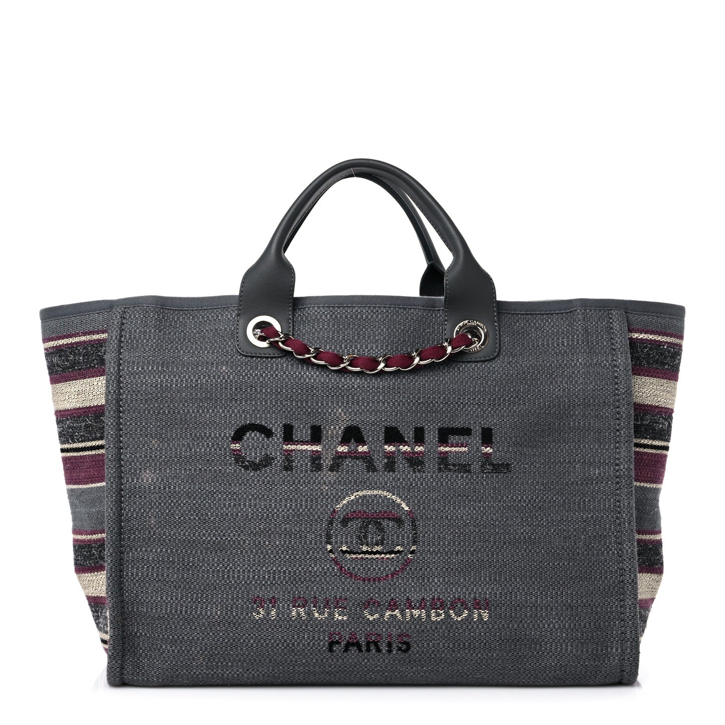 Striped Canvas Medium Deauville Tote Grey