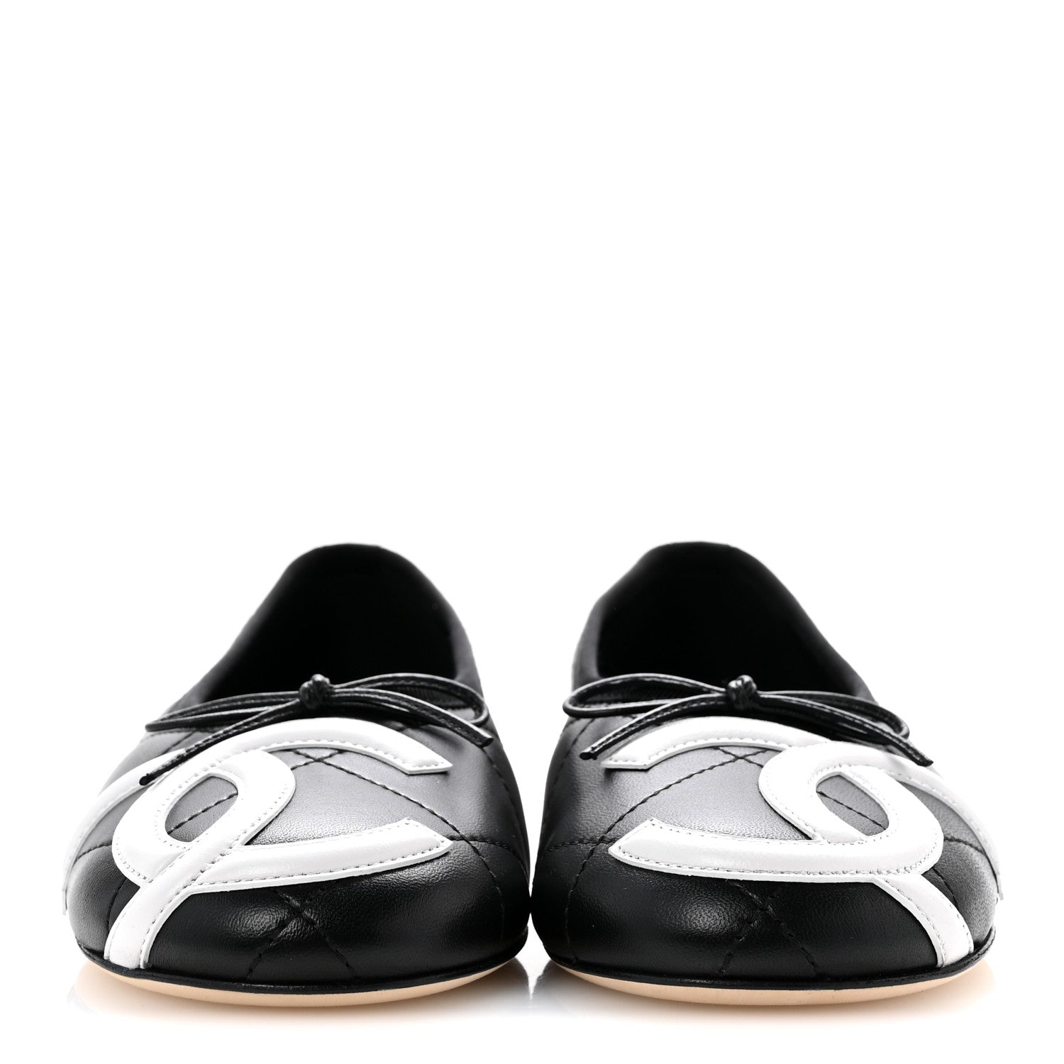 Chanel Lambskin Quilted CC Cambon Ballet Flats 36 Black White 3 of 10