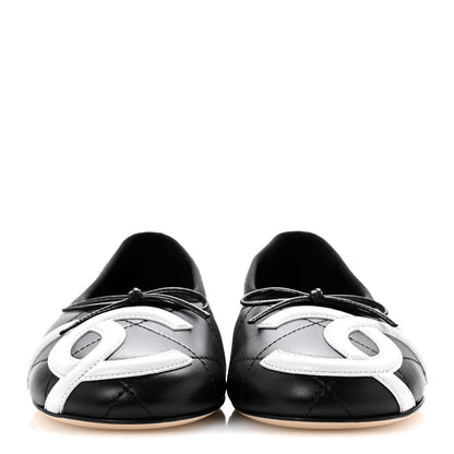 Chanel Lambskin Quilted CC Cambon Ballet Flats 36 Black White 3 of 10